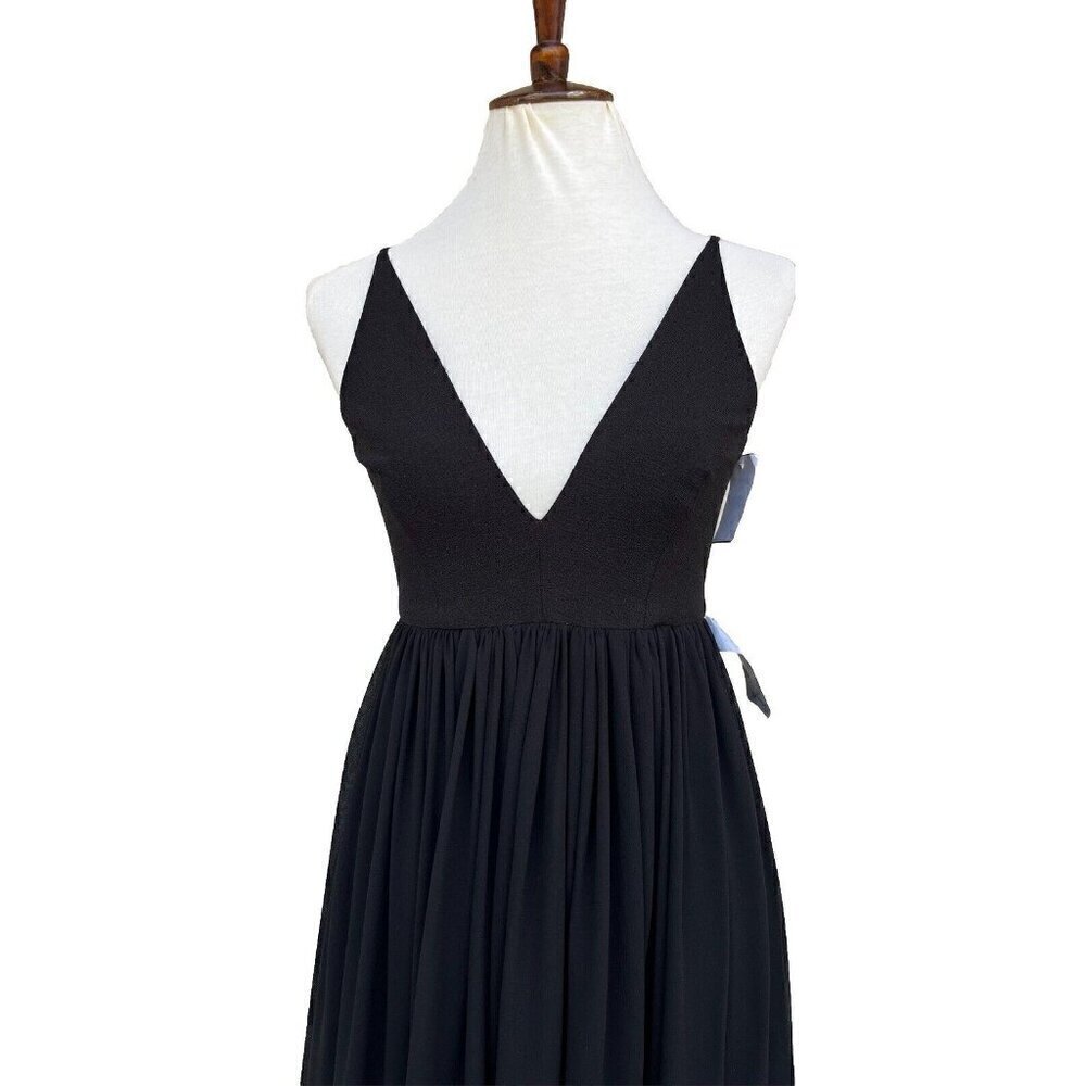 Dress the Population Phoebe Sleeveless Plunging Chiffon Gown Dress Black Size S
